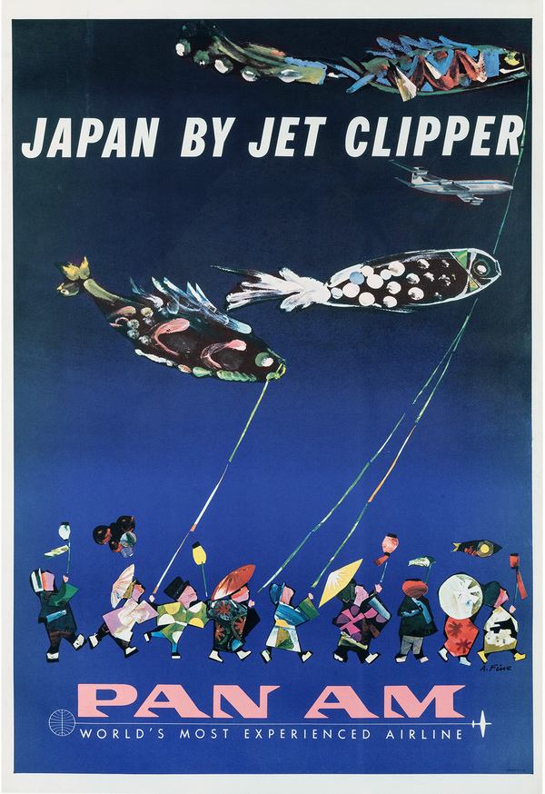 Vintage turisztikai plakát - Japán, koinobori, ünnep    Gyerekeknek, Távol-Kelet, Utazás
